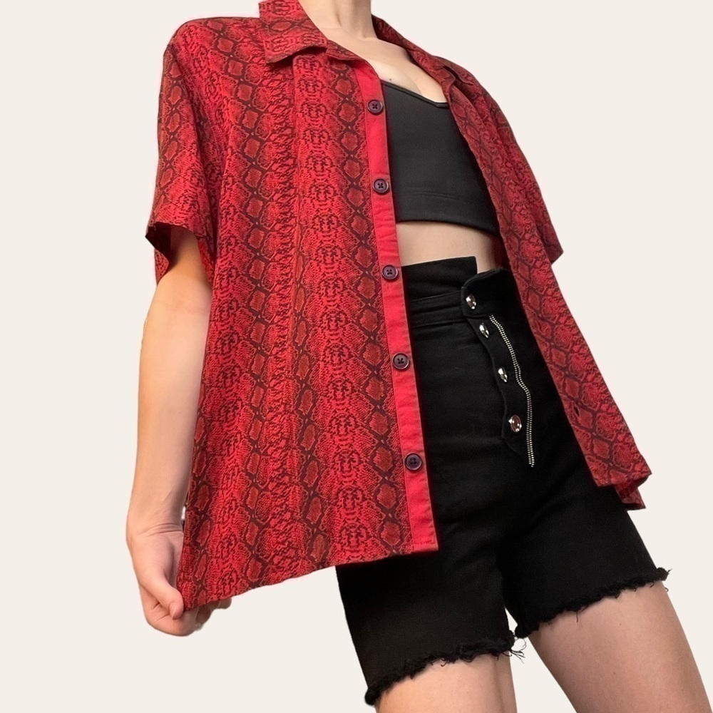 Uo Snake Print Short Sleeve Button Up - image 2